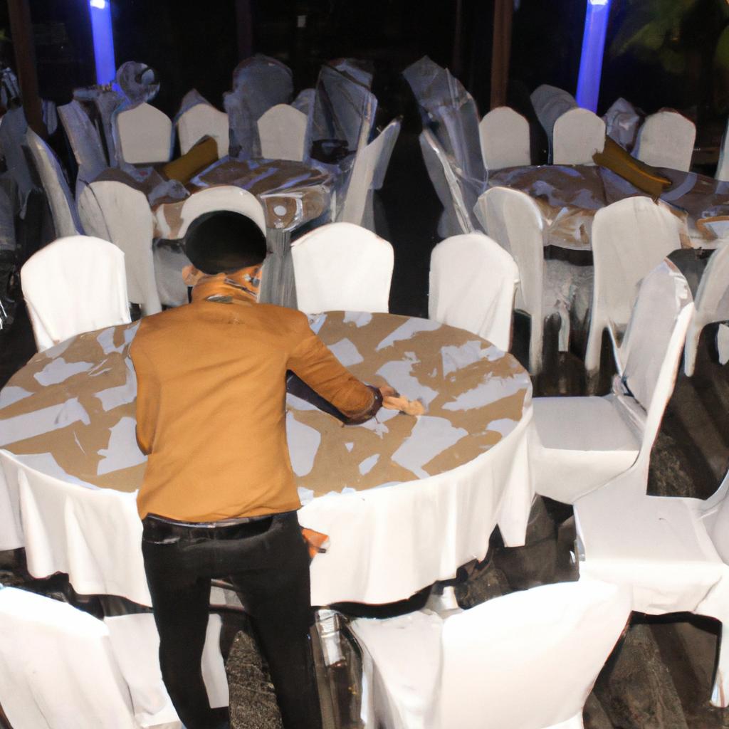 Person arranging banquet seating